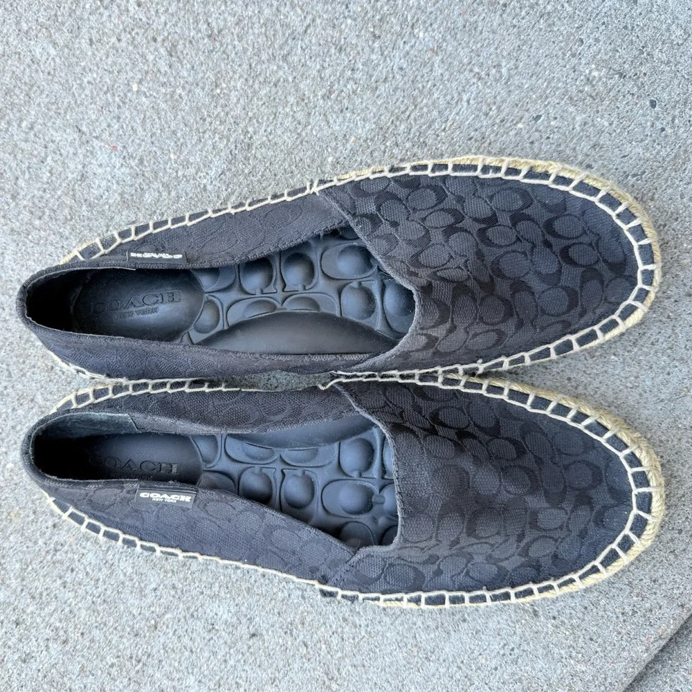 Coach June Signature Logo Espadrille Flats in black woven size 7B